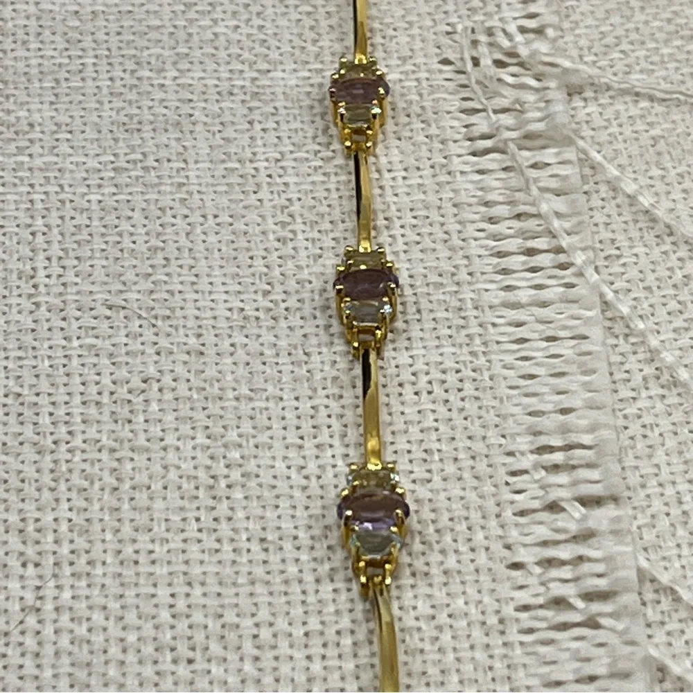 Vintage Gold-Over-Sterling Purple Gemstone Bracelet - 7” Stamped OBJ 925